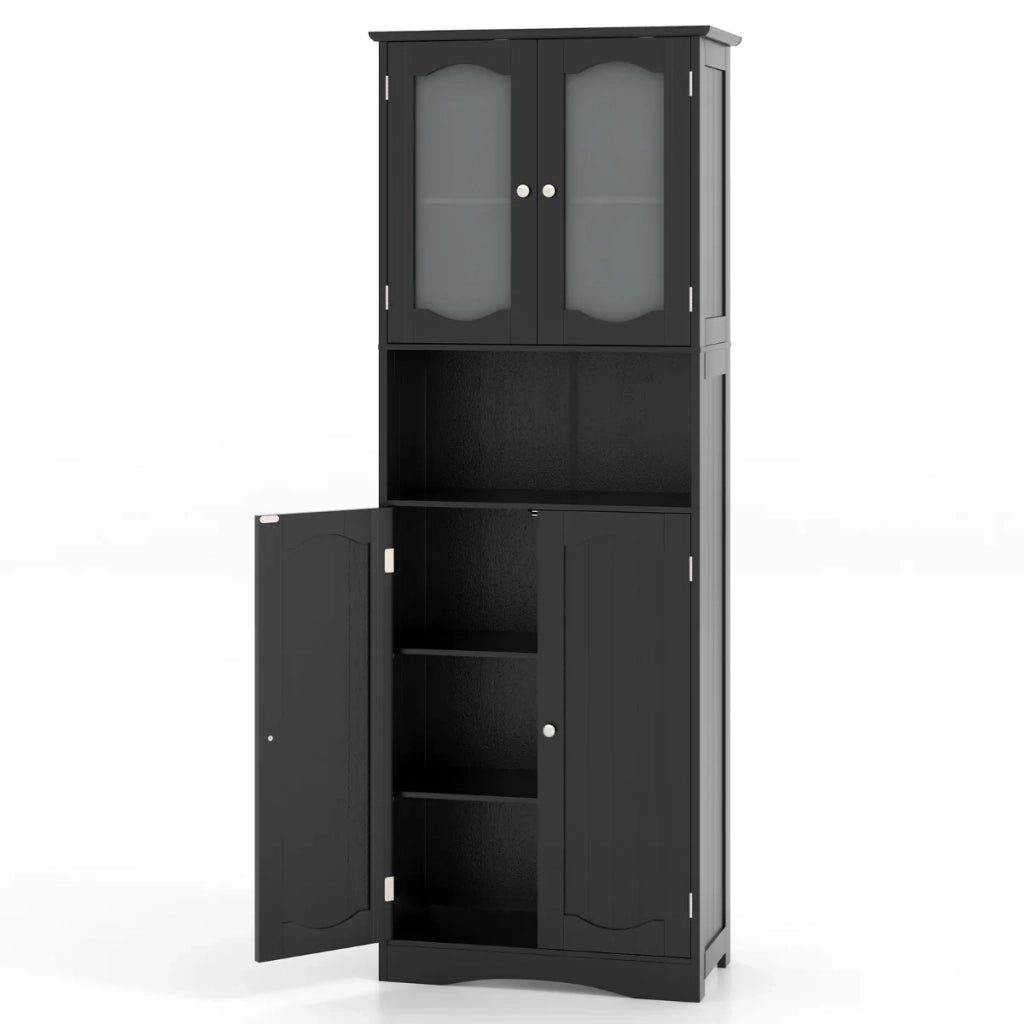 Mobile contenitore alto 60 x 30 x 164 cm con 2 ante in vetro satinato 2 ripiani regolabili stile moderno MDF nero 20_0010234