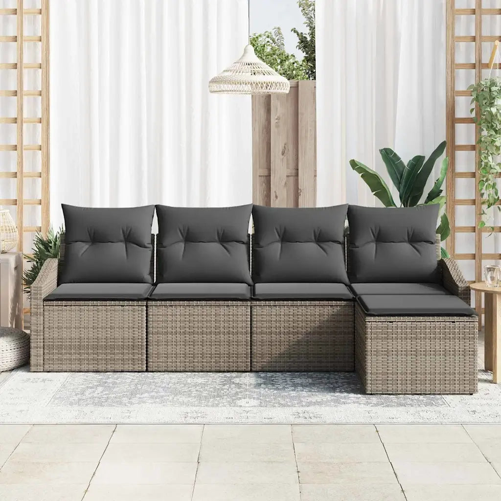 Set di divani con cuscino 5 pz | Set Salotto da Giardino Grigio polyrattan