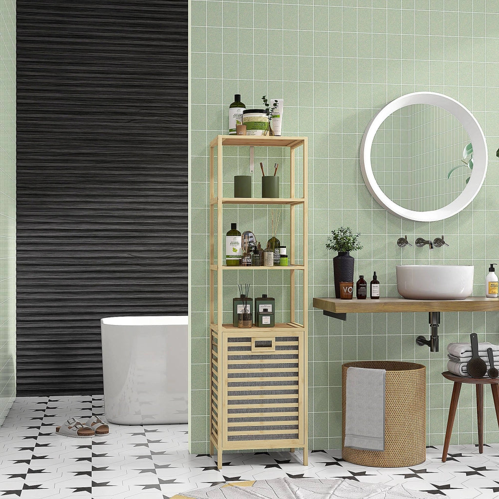 Mobile da bagno in bamb¨´ con 3 ripiani e cesto ¨C zephmum ¨C 44x33x160 cm