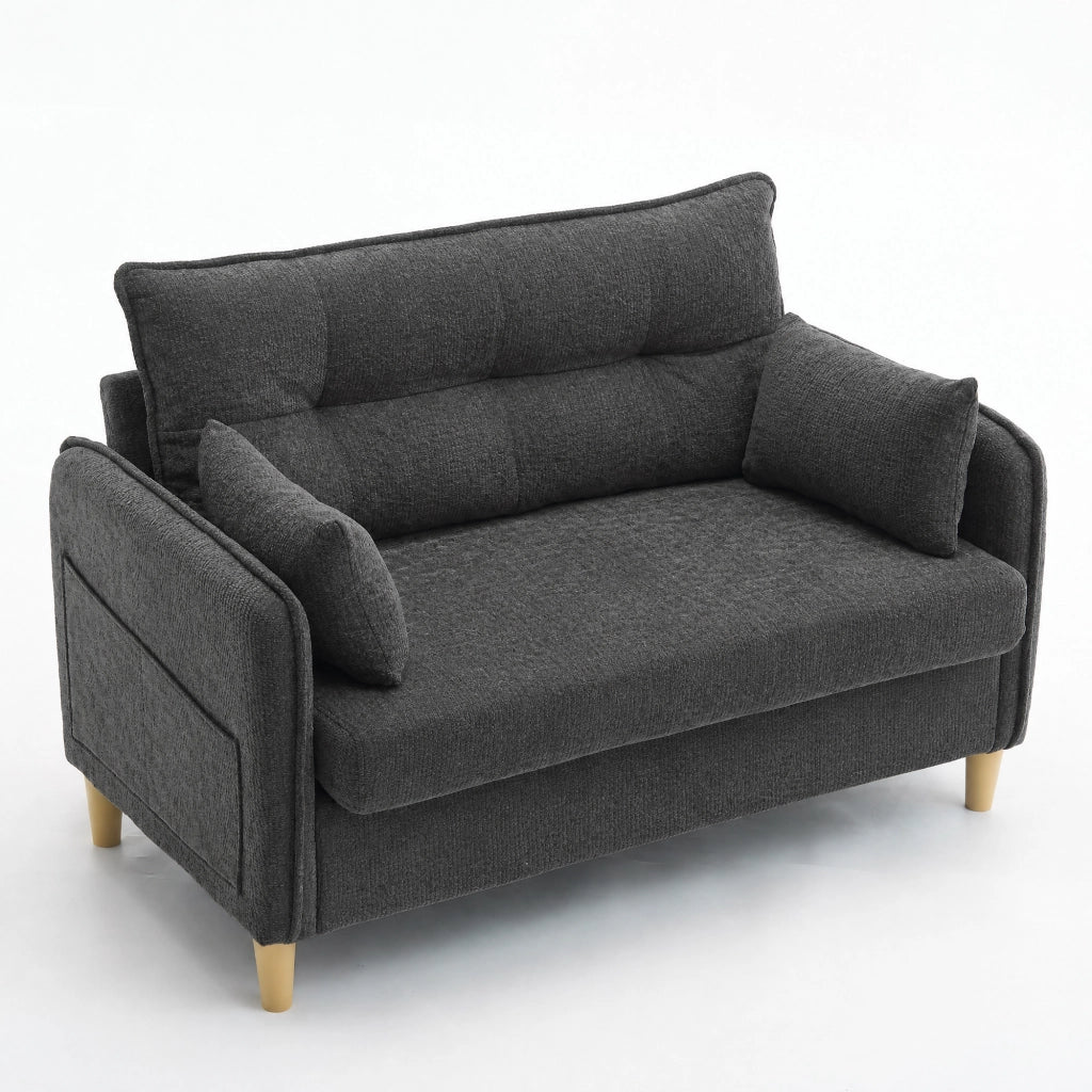 DIVANO 2 posti 127 cm Dark Gray in tessuto Chenille con cuscini