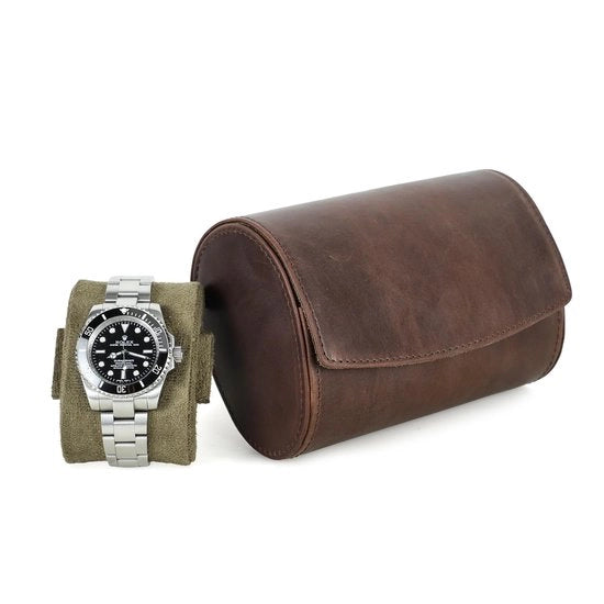 Organizzatore portatile per orologi da polso, in vera pelle, per 2 orologi con cuscino estraibile