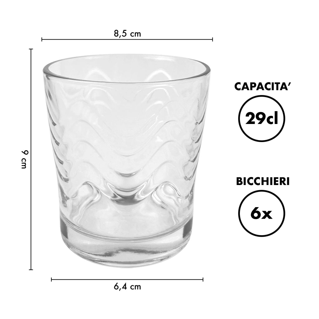 Set 6 Bicchieri Acqua Bibite Bevande 29 Cl In Vetro Resistente Lavorato Bicchiere Design Moderno Cucina Certificati Contatto Alimentare Lavastoviglie Microonde Bar Ristorante Modello 2