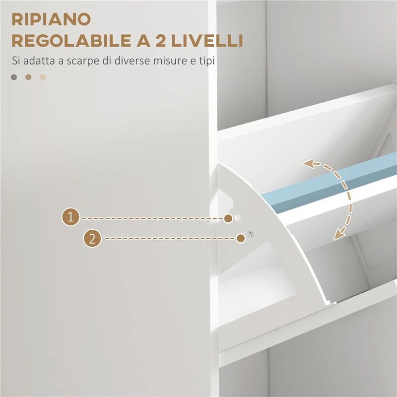 SCARPIERA MODERNA CON 3 CASSETTI RIBALTABILI PER 15 PAIA DI SCARPE E RIPIANO REGOLABILE, 54X24X117.5CM, BIANCO