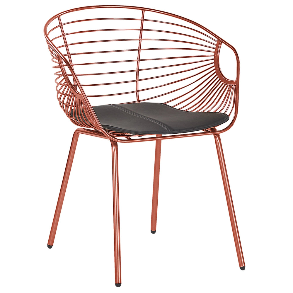 Set di 2 sedie da pranzo in filo metallico rosso rame design ecopelle Nero cuscino del sedile Glam Industrial Modern