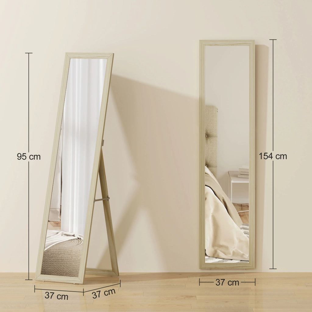 Specchio a Pieno Lunghezza con Supporto e Muro ¨C zephmum ¨C 37x37x154cm legno naturale
