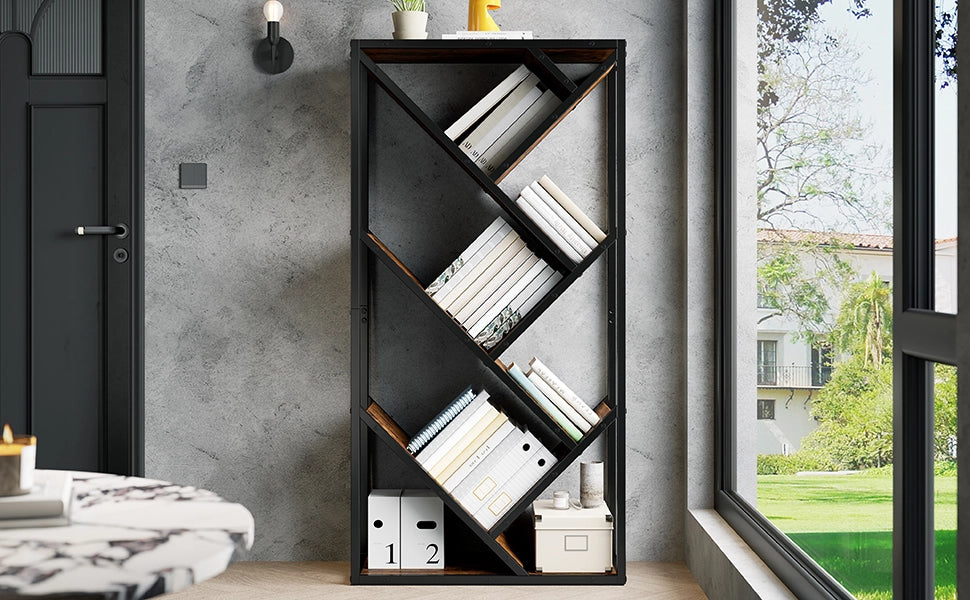 Libreria a forma di albero 80 × 35 × 160 cm, scaffale a 8 ripiani, nero e marrone vintage, con struttura in metallo e pannello MDF