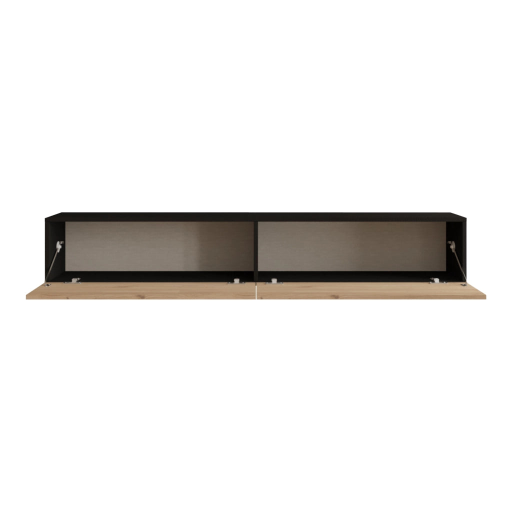 Mobile Porta TV Lapinlahti con 2 Ante a Ribalta Consolle da Parete 180 cm Nero / Effetto Rovere [en.casa]