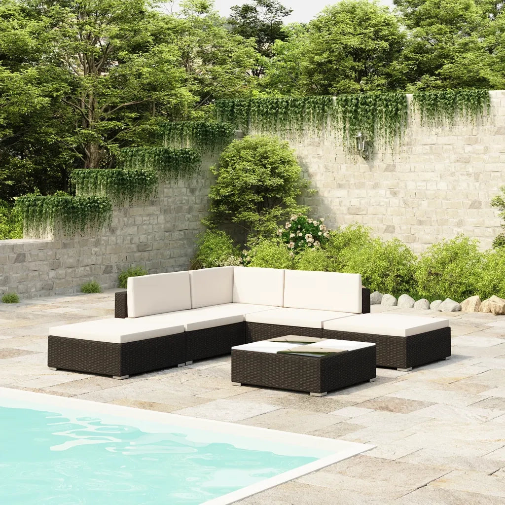 Set Divani da Giardino 6 pz con Cuscini in Polyrattan Nero 41269