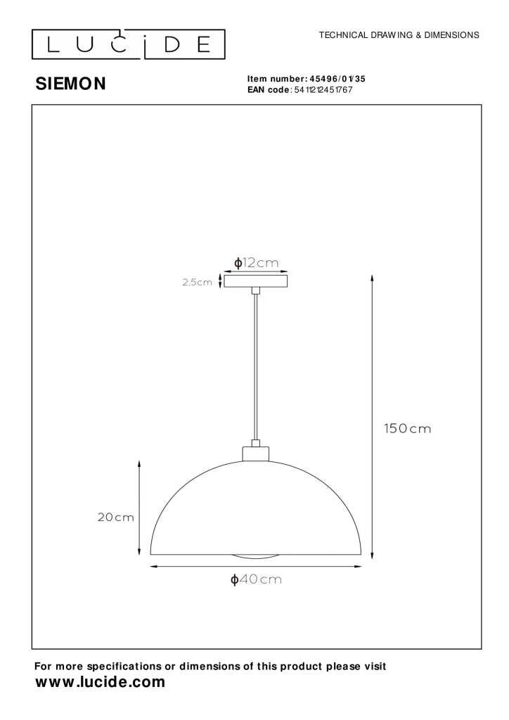 Lampada a sospensione Siemon Ø40 blu oro E27 Lucide