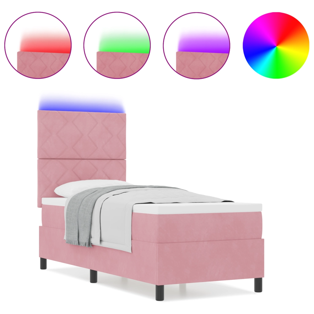 Letto Box Spring con Materasso e LED Rosa 80x200 cm Velluto