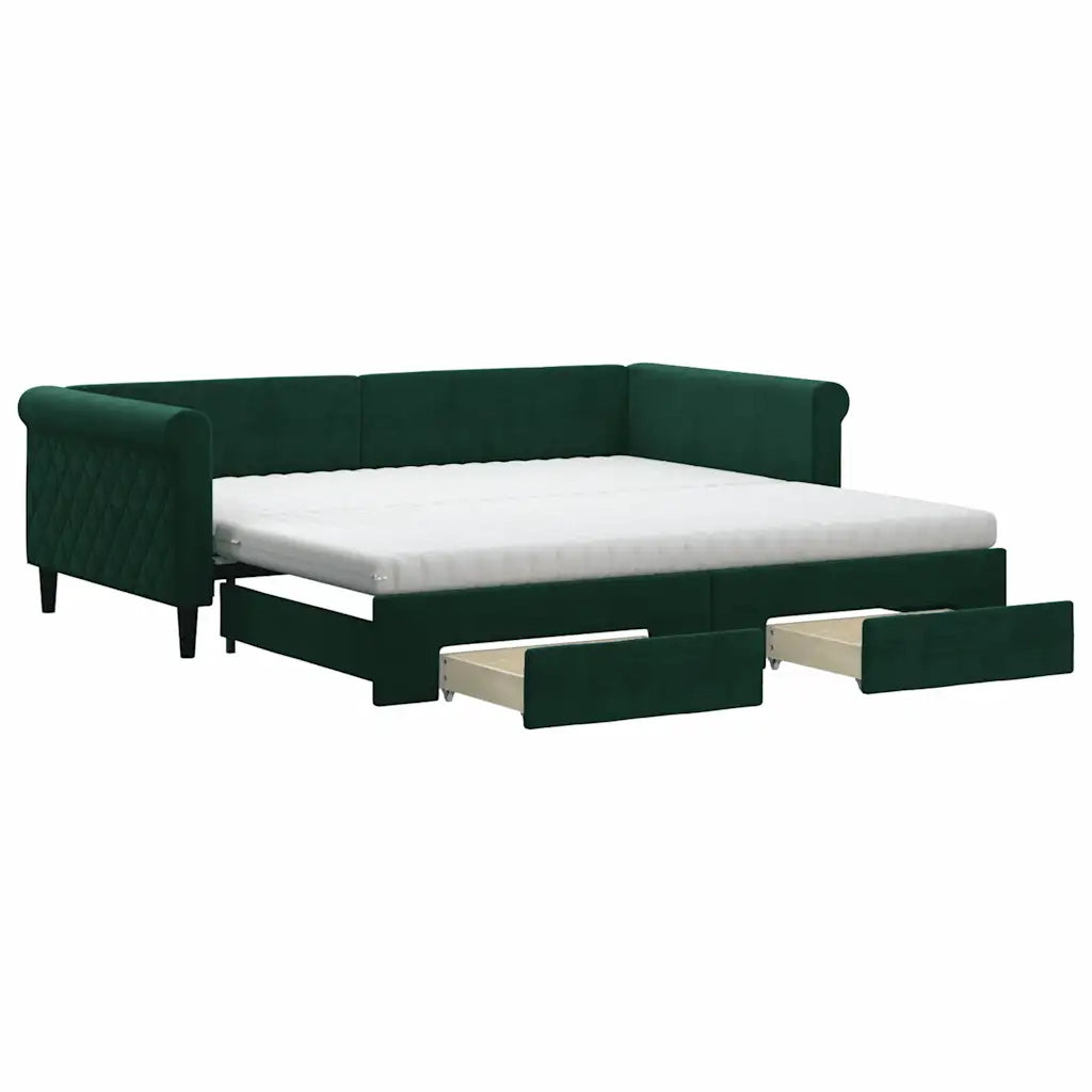 Divano Letto Estraibile Cassetti Verde Scuro 100x200cm Velluto 3197852