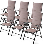 Sedia da giardino con schienale alto, pieghevole, set da 6 sedie da balcone in alluminio, con schienale trapuntato e seduta regolabile in 7 posizioni, fino a 120 kg, per sala da pranzo
