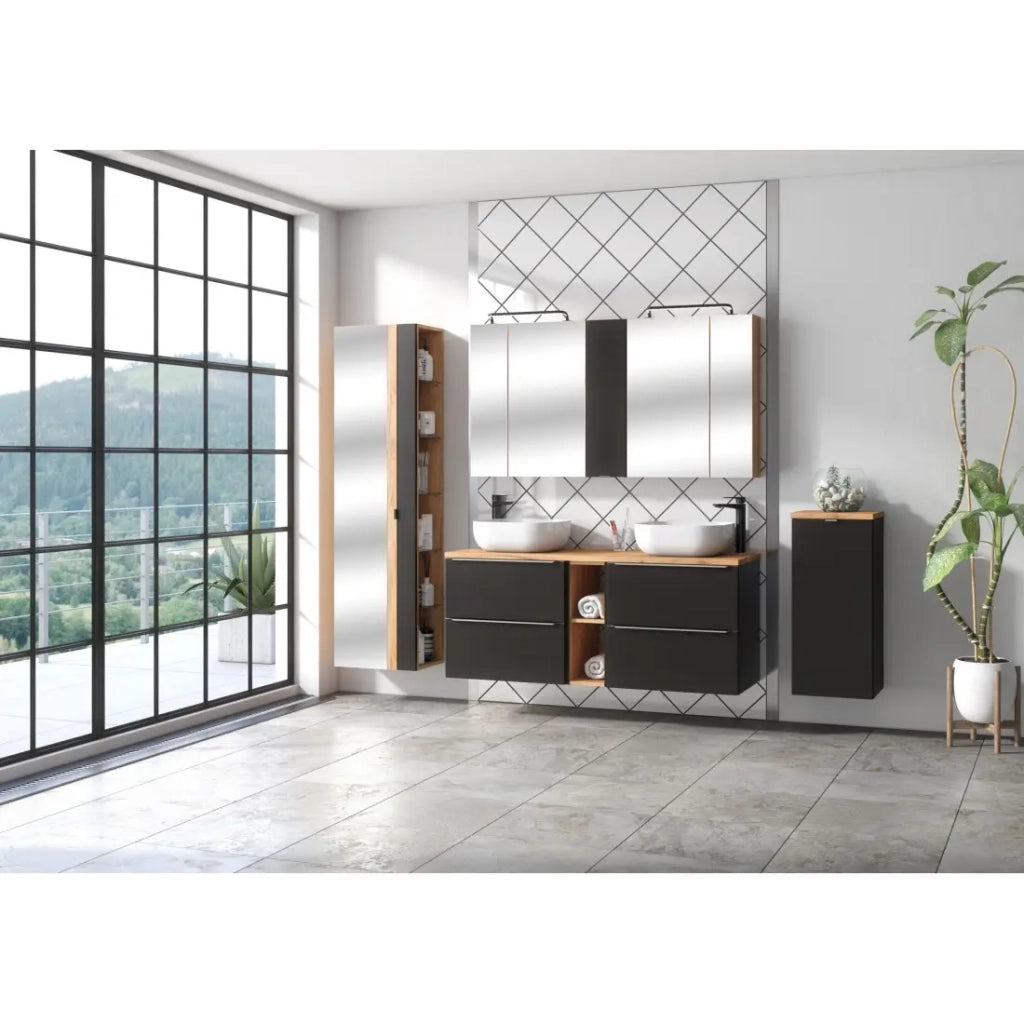 Mobile sottolavabo NALYA 60 cm – Grigio antracite e rovere chiaro – Design moderno