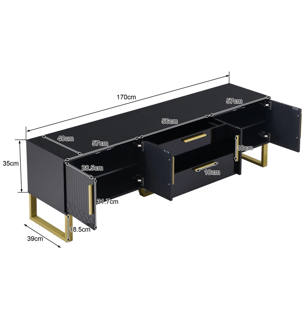 Mobile TV Lucido Nero con Maniglie e Piedi Dorati, 170x40x53,5 cm, MDF