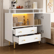 Madia moderna con illuminazione LED, 2 ante in vetro, 2 cassetti e 1 anta, bianca, 80 x 35 x 80 cm