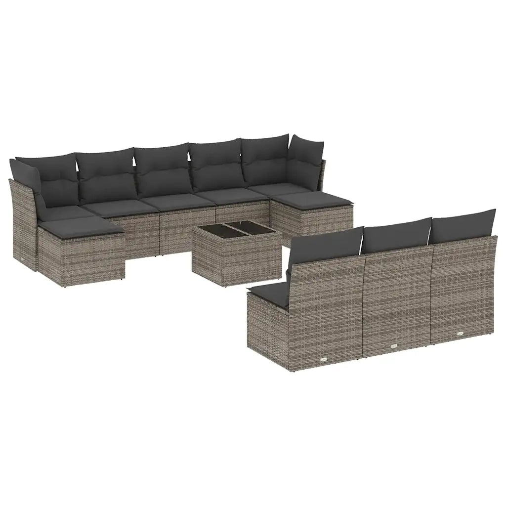 Set Divani da Giardino 11 pz con Cuscini in Polyrattan Grigio 3218300