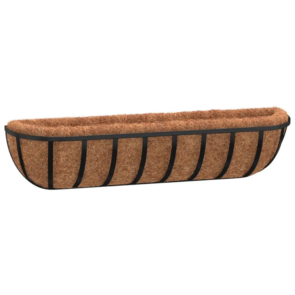2 pz Fioriere | Cassetta per fiori | Vaso Parete Rivestimenti Cocco Nero 91x20x23cm Acciaio