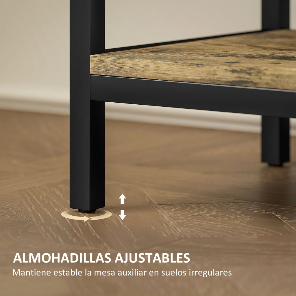 Tavolino da Salotto con Cassetto, Ripiani e Prese USB ¨C Zephmum ¨C Marrone R¨²stico 60x30x66,5 cm