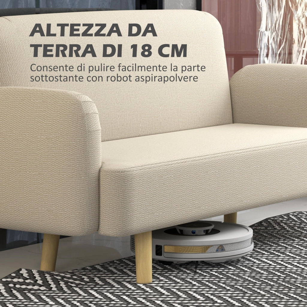 Divano 2 Posti 140x74x79 cm in Effetto Velluto Bianco Crema
