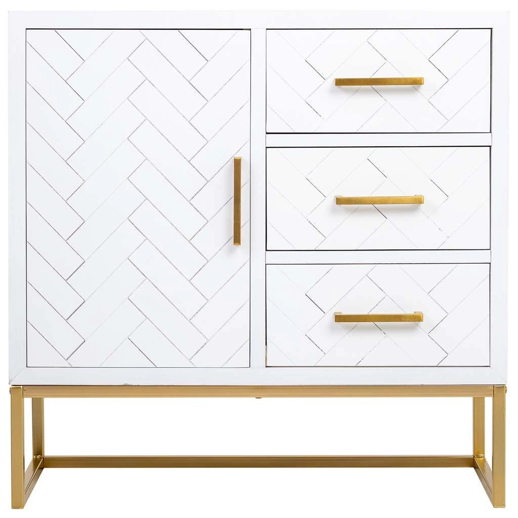 Credenza con 1 anta e 3 cassetti in legno e metallo 80x34x80h cm