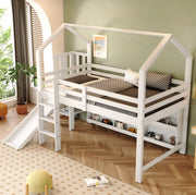 Letto singolo multifunzionale 90x200 cm con scivolo, vani e ripiani