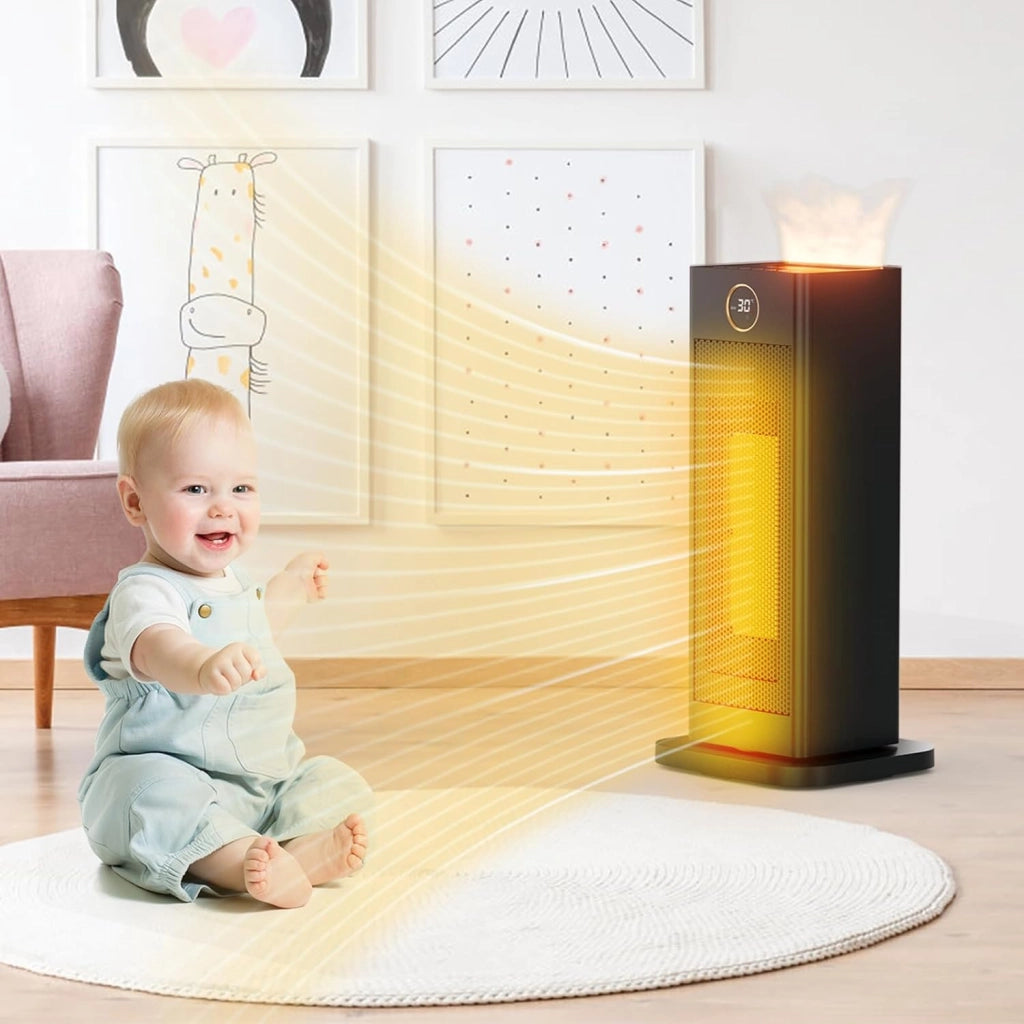 Termoventilatore piccolo con funzione di umidificazione e luce ambientale, 2000 W, riscalda rapidamente, silenzioso, timer 12 ore, 3 modalità, protezione antiribaltamento, riscaldamento elettrico con