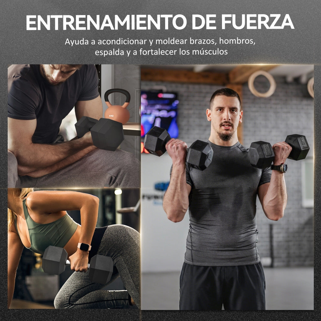 Set 2 manubri esagonali 15 kg ¨C zephmum ¨C ferro fuso gomma nero
