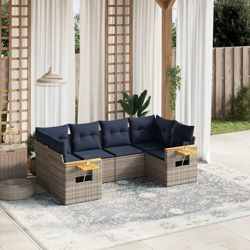 Set Divani da Giardino 6 pz con Cuscini Grigio in Polyrattan 3227104