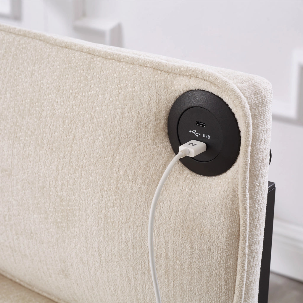 POLTRONA LETTO Estraibile Singolo Beige in Velluto con porte USB/Type-C