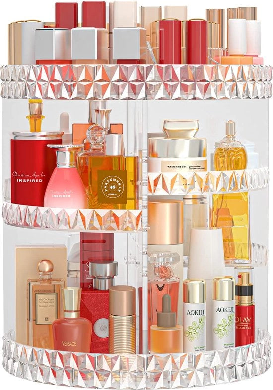 Organizzatore per cosmetici, rotativo 360°, in acrilico, con 6 pannelli regolabili, tavolo di trucco, contenitore per profumi, organizzatore per la camera da bagno