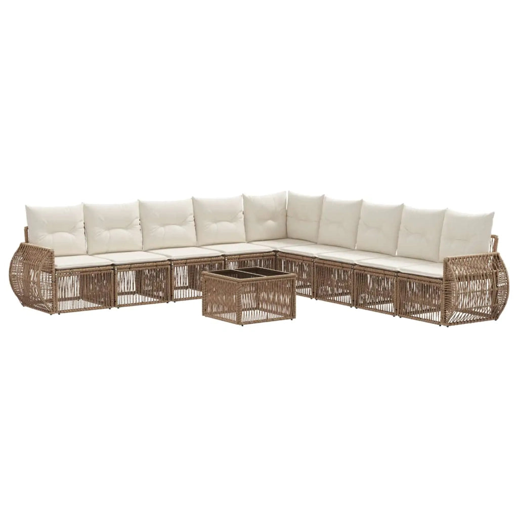 Set Divano da Giardino 10 pcs Beige e Bianco Crema polyrattan 3435444
