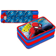 Trade Shop - Astuccio Completo 3 Zip Spiderman Uomo Ragno Accessoriato Bambini Scuola Delux -