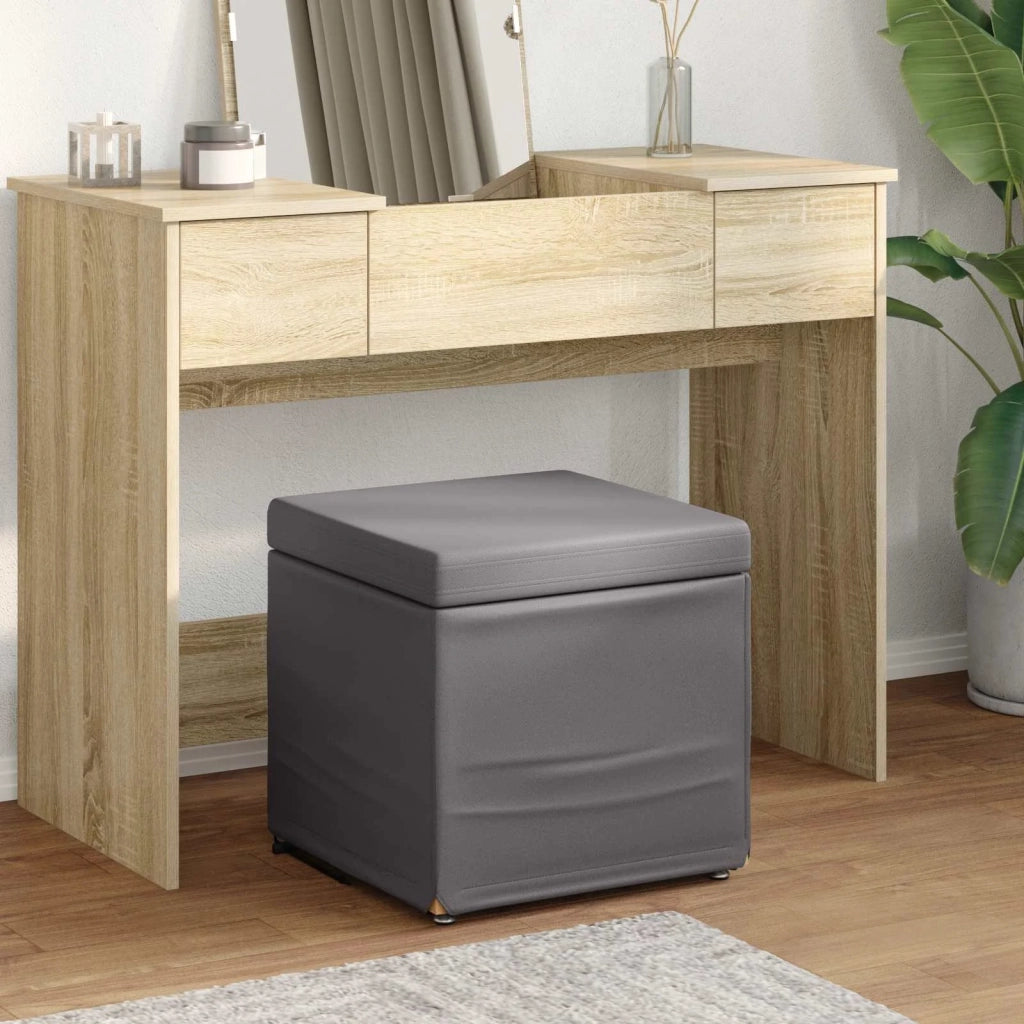 Pouf Grigio Pelle Sintetica e Legno Ingegnerizzato 876755