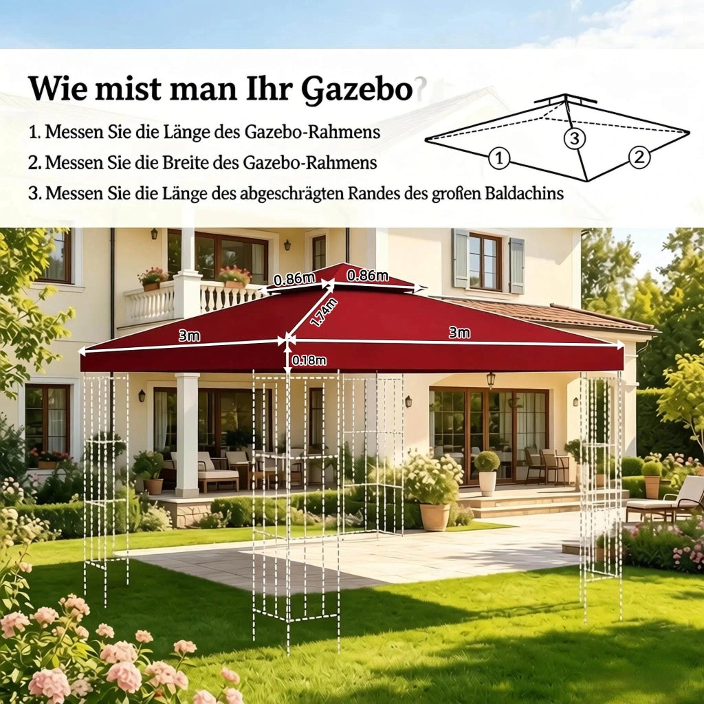 Telo di ricambio per gazebo copertura superiore per padiglioni in metallo 3 × 3 m poliestere impermeabile rosso