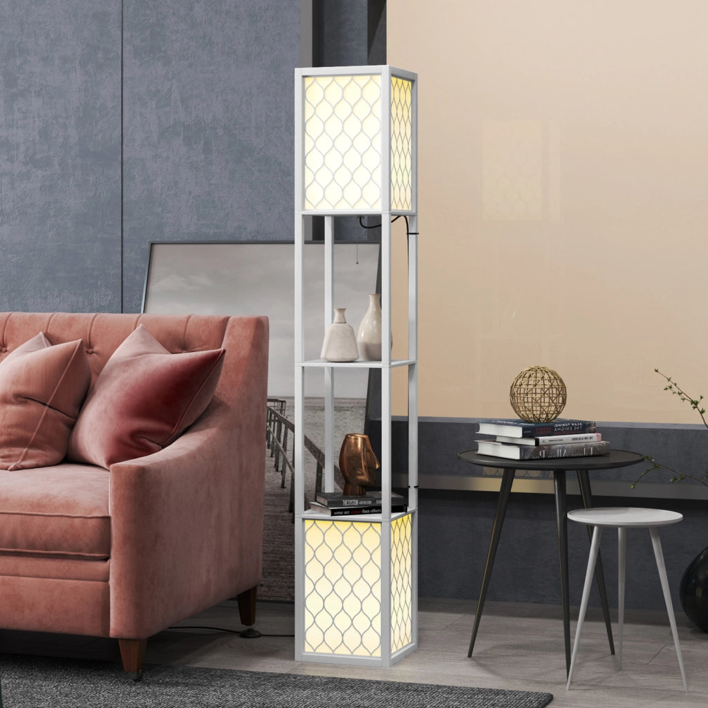 Lampada da Terra con Ripiani ¨C Xylo ¨C Bianco 26x26x156 cm
