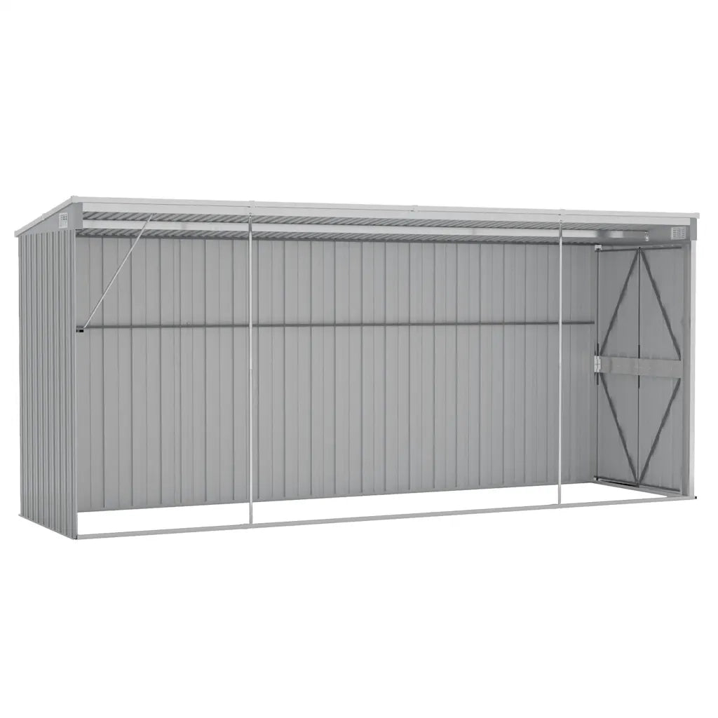 Capanno Giardino a Parete Grigio 118x382x178 cm Acciaio Zincato