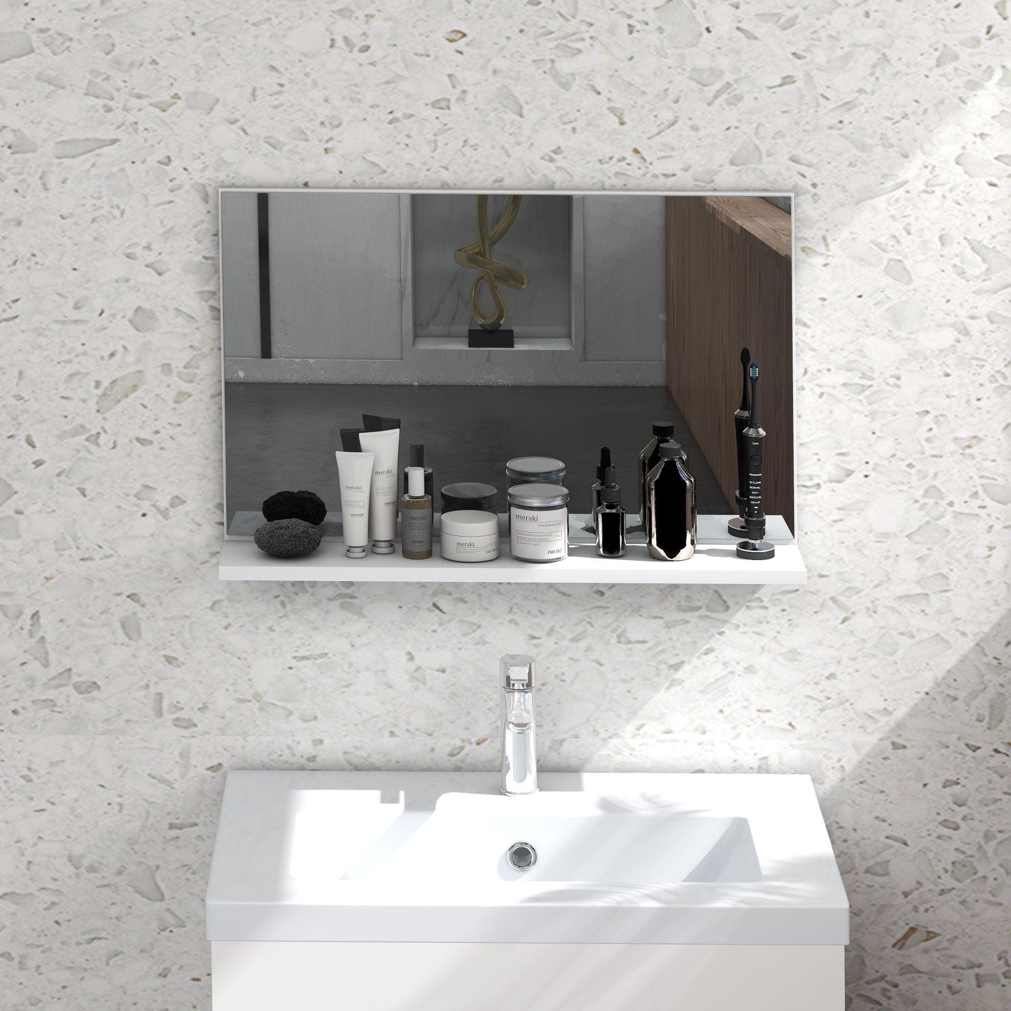 Specchio Bagno a Parete 60x12x40 cm con Mensola Bianco