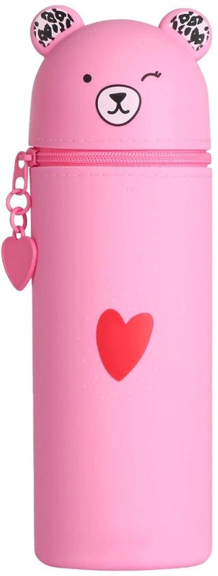 Etui 2-in-1 in stile cartoon, con chiusura a righello, con animali cartoon, per studentesse e ragazze adolescenti, grande, accessori scolastici estetici (rosa)