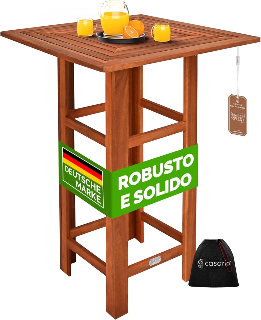 Casaria® Tavolo in Legno Acacia 75x75x110cm Quadrato Solido Rustico Bistro da Interno Esterno Feste Giardino Outdoor