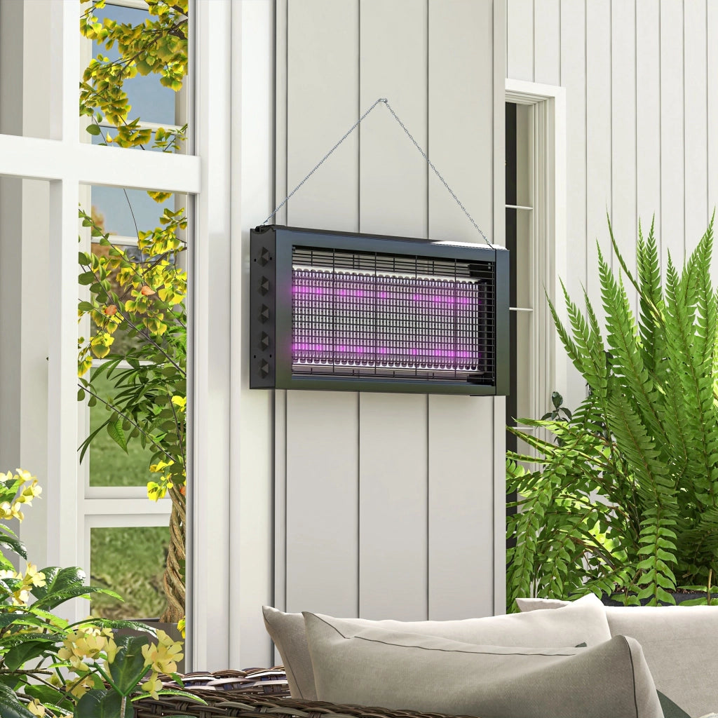 Lampada Antizanzare per Interno 8W con Catenella e Rete di Protezione, 49x6x25 cm, Nero