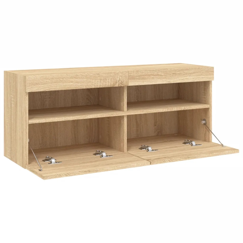 Mobile TV a Parete con Luci LED Rovere Sonoma 100x30x40 cm 837213