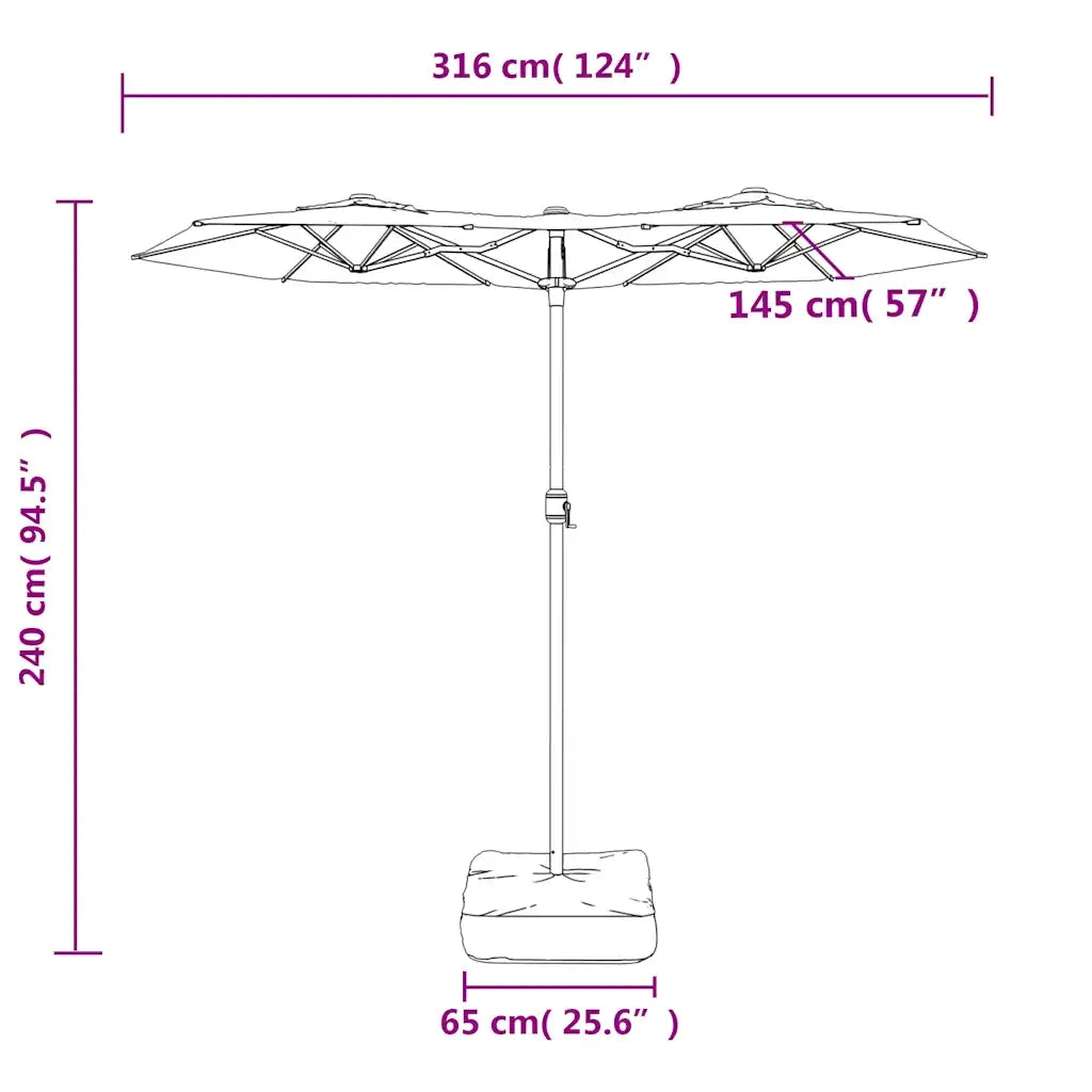 Ombrello | Parasolne a Doppia Testa con LED Verde 316x145 cm