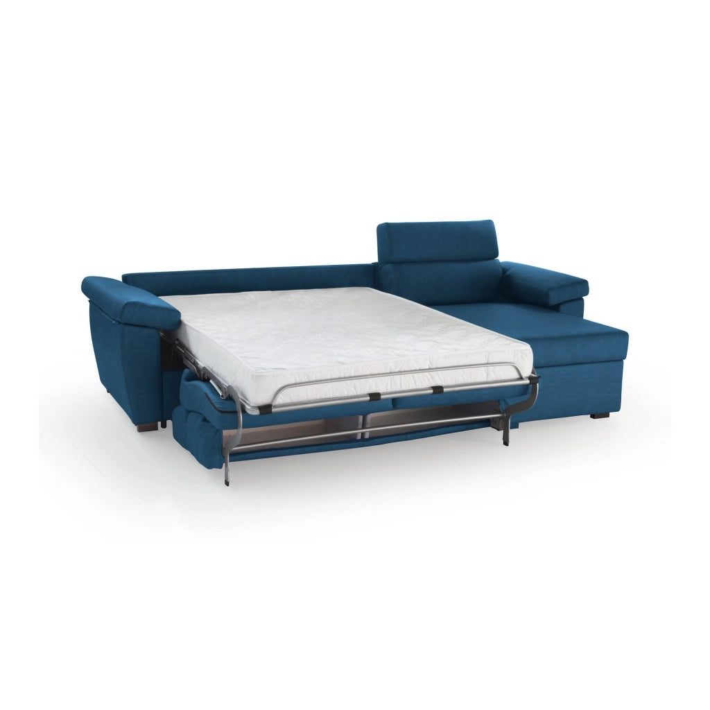 Priverno, Divano Letto con Penisola Sfoderabile Made in Italy, 285x160 cm blu