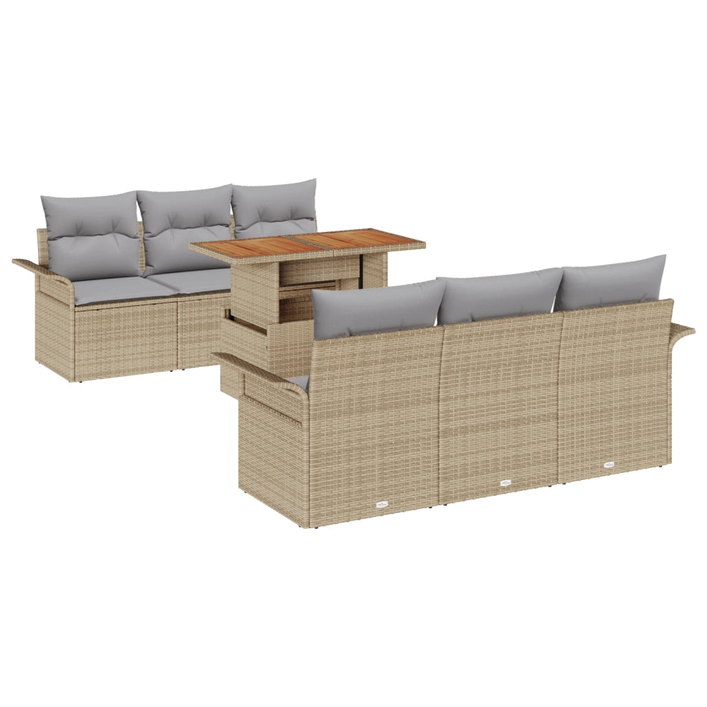 Set di Divano da Giardino con Cuscini 7 Pezzi Beige In Rattan Acacia