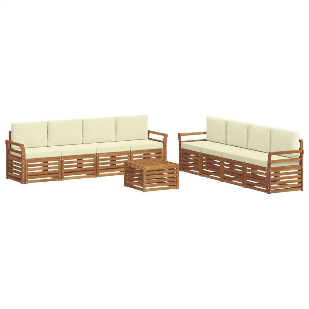 Set divani 9 pcs Naturale e Crema Legno di Acacia Massello