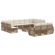 Set Divano da Giardino 14 pcs Beige e Bianco Crema polyrattan