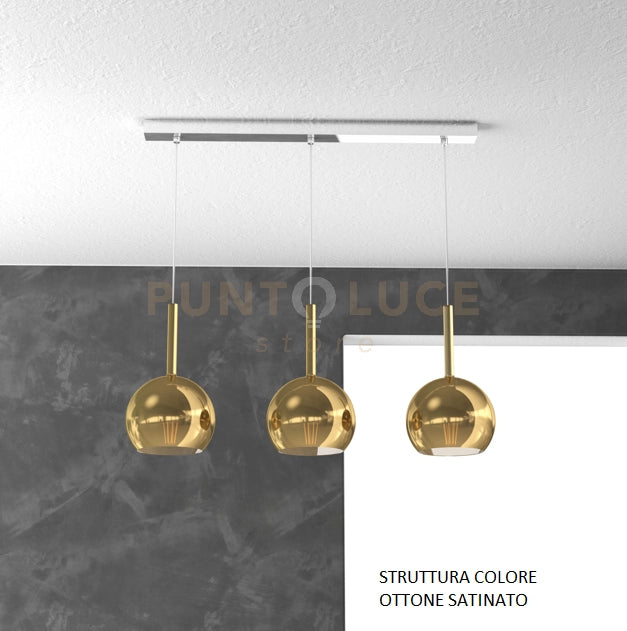 SOSP. OTTONE SAT. RETTANGOLARE 3 LUCI VETRI TUTTI PICCOLO ORO 1155OS-S3 RP-OR