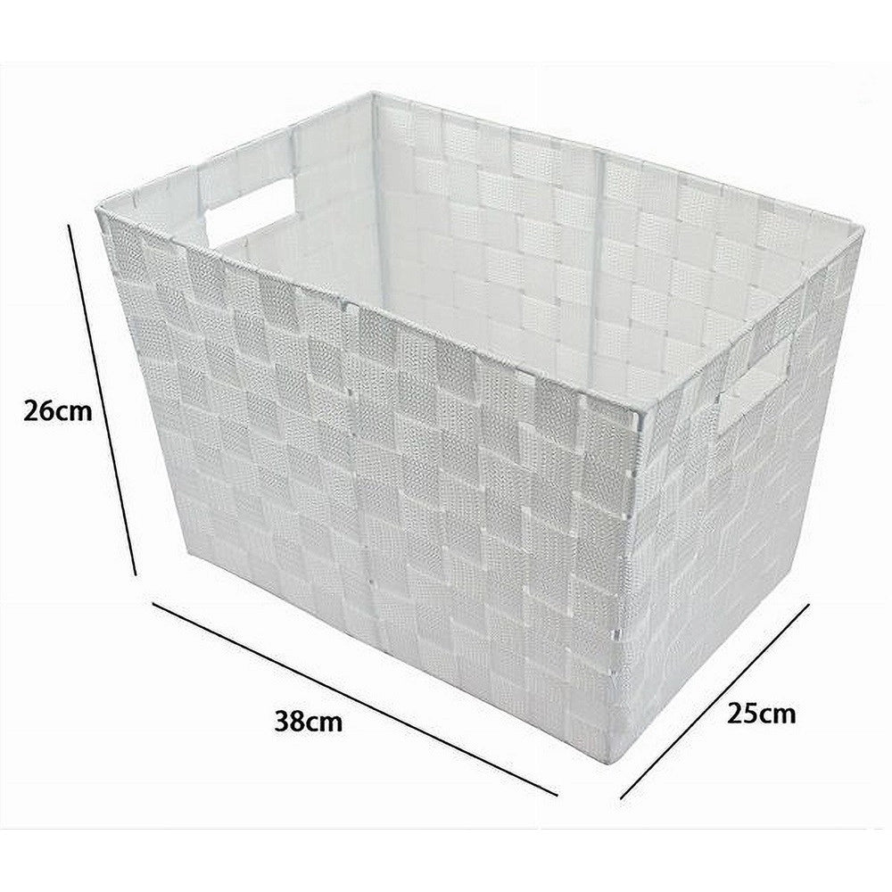 Trade Shop - Porta Oggetti Cesto In Tessuto Intrecciato 38x26x25 Cm Con Maniglie Bianco 79037 -