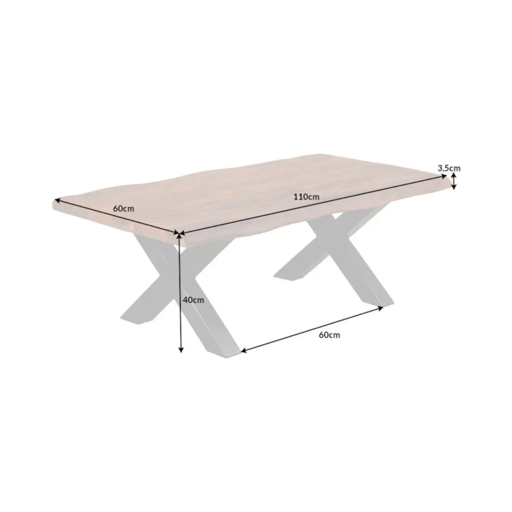 Tavolino ARKAYA 110 cm in legno di acacia massiccio con gambe in metallo nero a forma di X