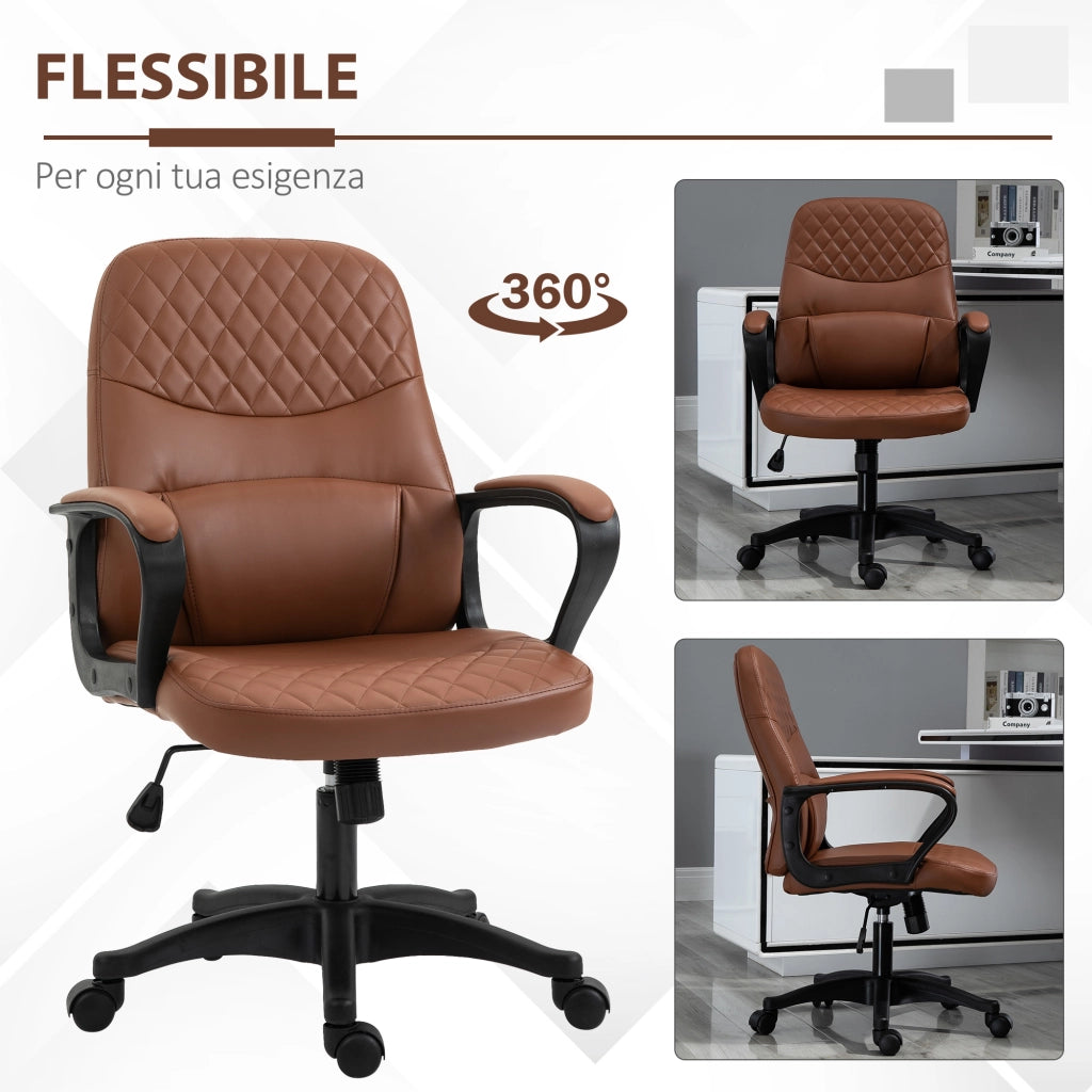 EasyComfort Sedia da Ufficio a Dondolo con 2 Punti Massaggianti e Porta USB, Poltrona da Ufficio in Finta Pelle Marrone con Altezza Regolabile, 59x63x92-101cm